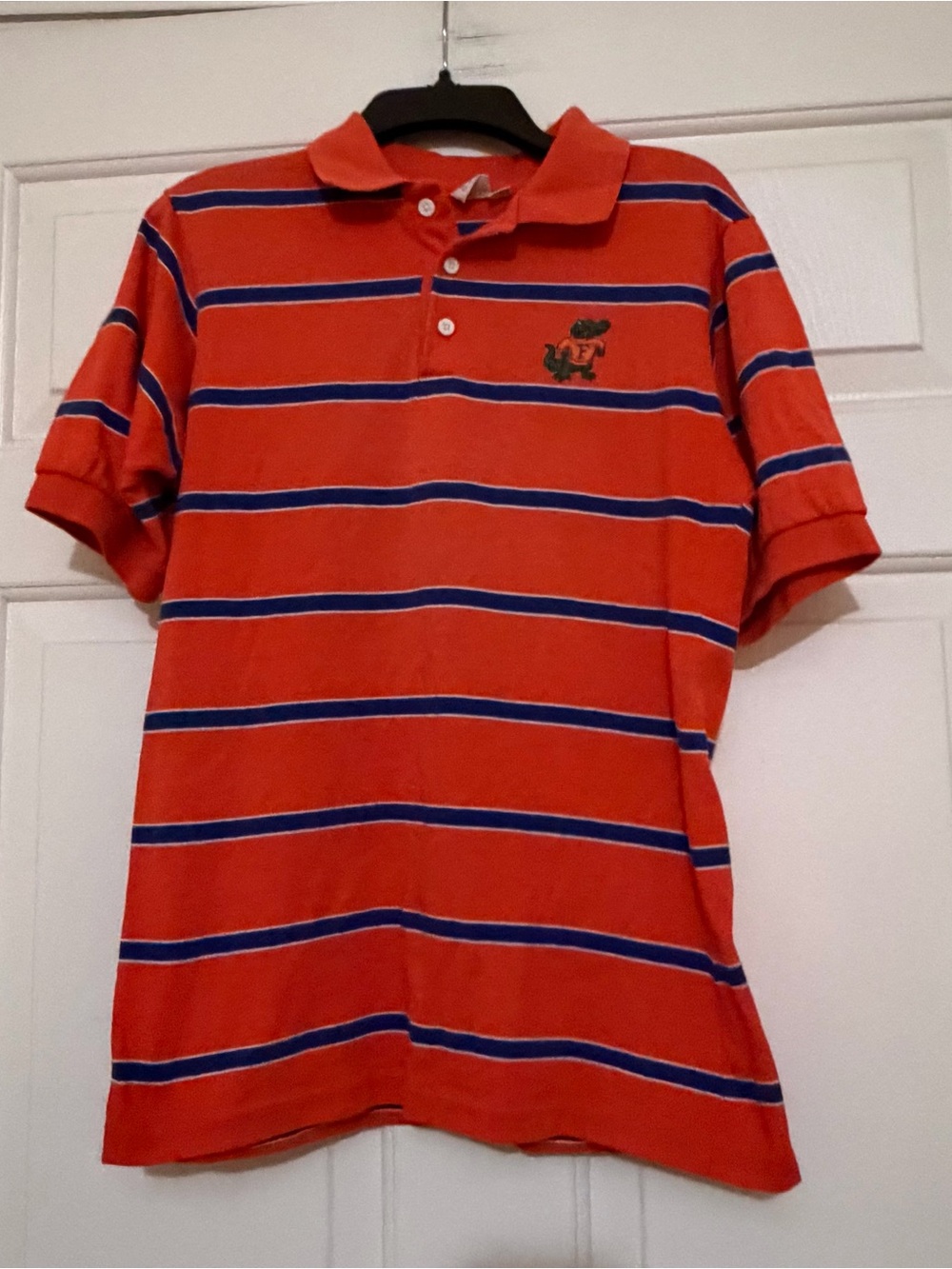 Vintage 80s Florida Gators Striped Polo Shirt Sz L College Made In USA Orange
